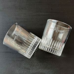 2 Crown Royal 👑 lowball glasses with the embossed logo on the bottom 💜💛